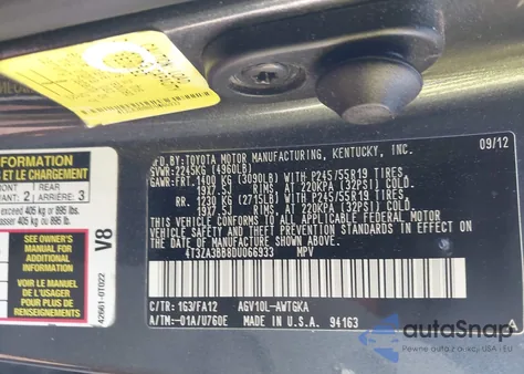 2013 Toyota Venza Le из США, поврежденный, VIN 4T3ZA3BB8DU066933